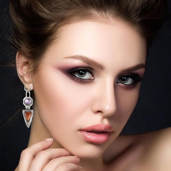 12 Pairs Vintage Geometric Druse Crystal Drop Dangle Earrings Ethnic Style Boho - Picture 6 of 7